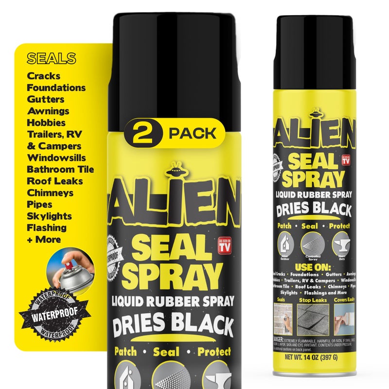 Alien Tape Liquid Sealant Spray 2 Pack, Waterproof Liquid Rubber Spray Prevents Patches and Seals Leaks, Protects Surfaces, Works on Most Materials, Long Lasting, Dries Black - Image 1